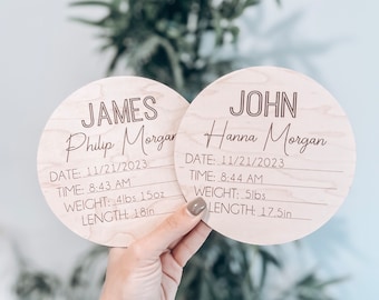 Personalized Baby Birth Announcement Sign | 3D Laser Cut Engraved Newborn Nursery Decor & Photo Prop