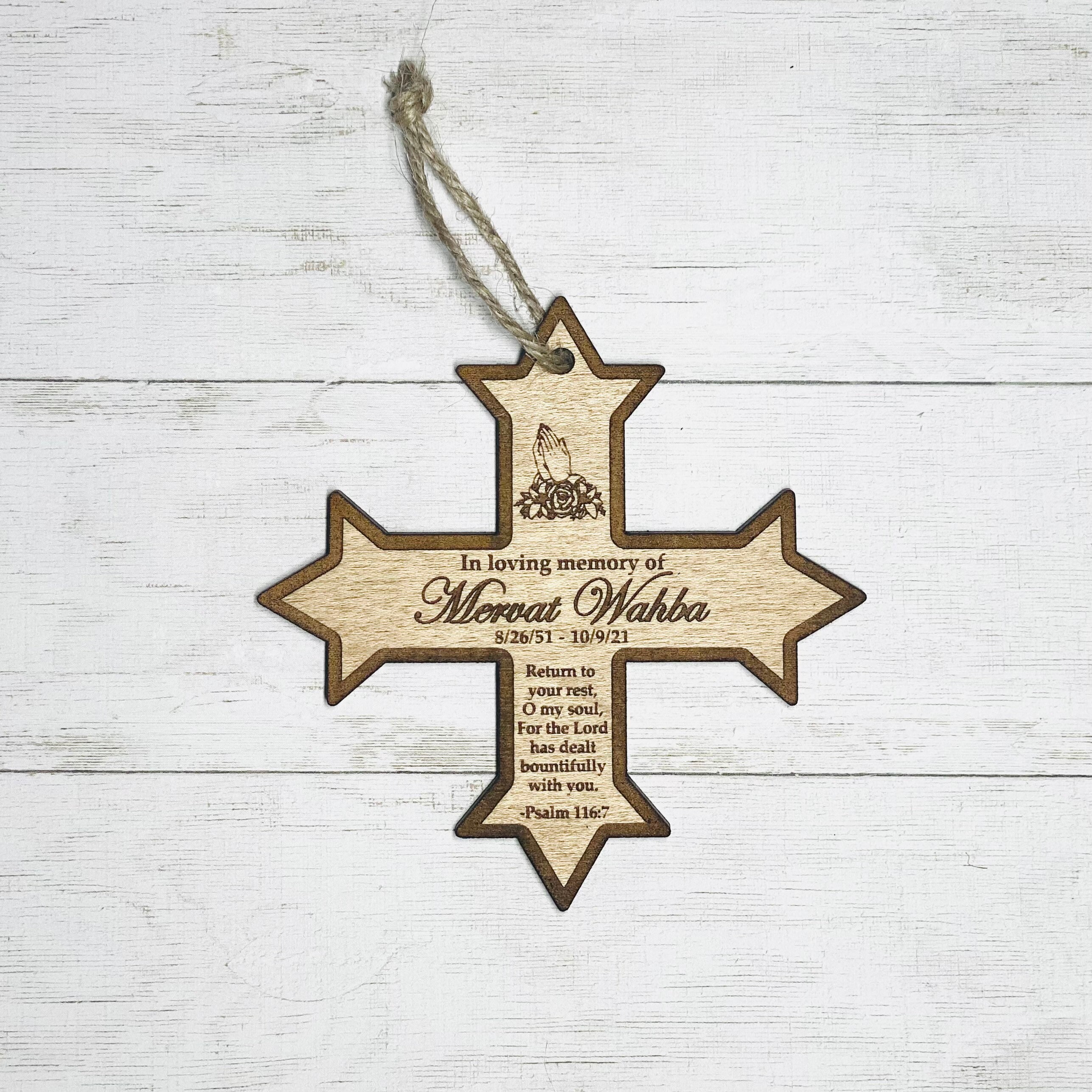 3D Laser Cut Engraved Christmas Ornament - Memorial Cross With Hook - Coptic Cross - In Loving Memory - RIP