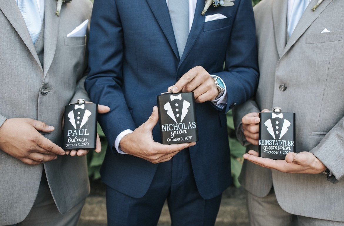 Personalized Groomsmen Flasks Groomsman Proposal 8oz Flask Bachelor Party Suit Up Wedding Party Whiskey Barware