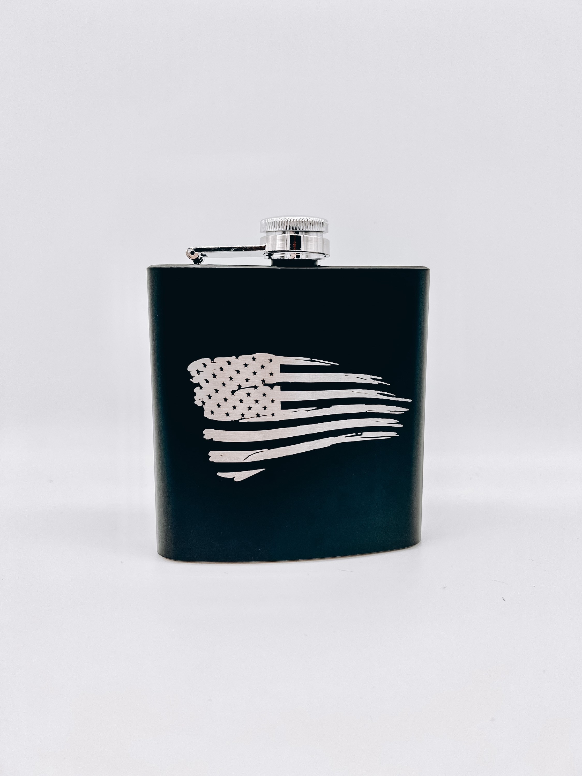 Engraved 6oz Patriotic Military Flask Patriotic Distressed USA Flag Personalized Barware Navy Coast Guard Military Army Wedding Gift