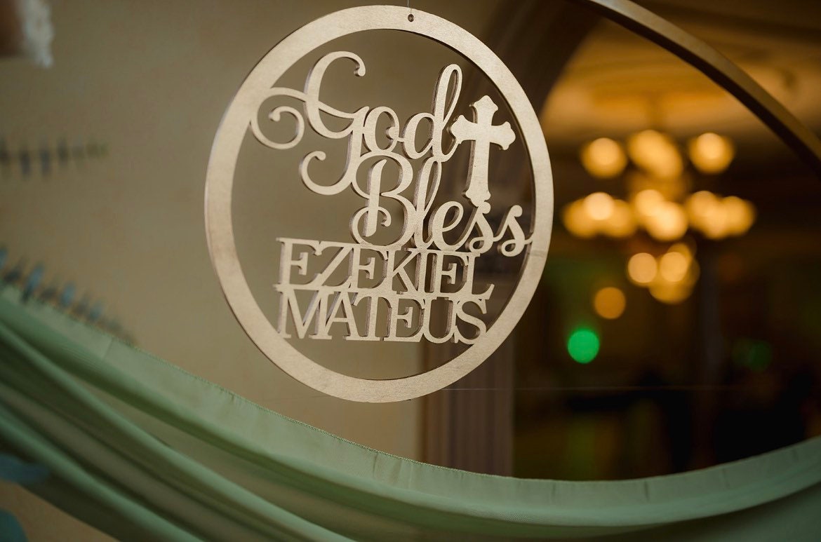 Laser Cut God Bless Backdrop Baby Shower Cake Photobooth Sign Newborn Christening Holy First Communion Pregnant It‚'s A Boy Girl