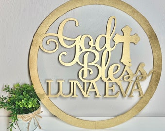 Laser Cut God Bless Backdrop Baby Shower Cake Photobooth Sign Newborn Christening Holy First Communion Pregnant It’s A Boy Girl