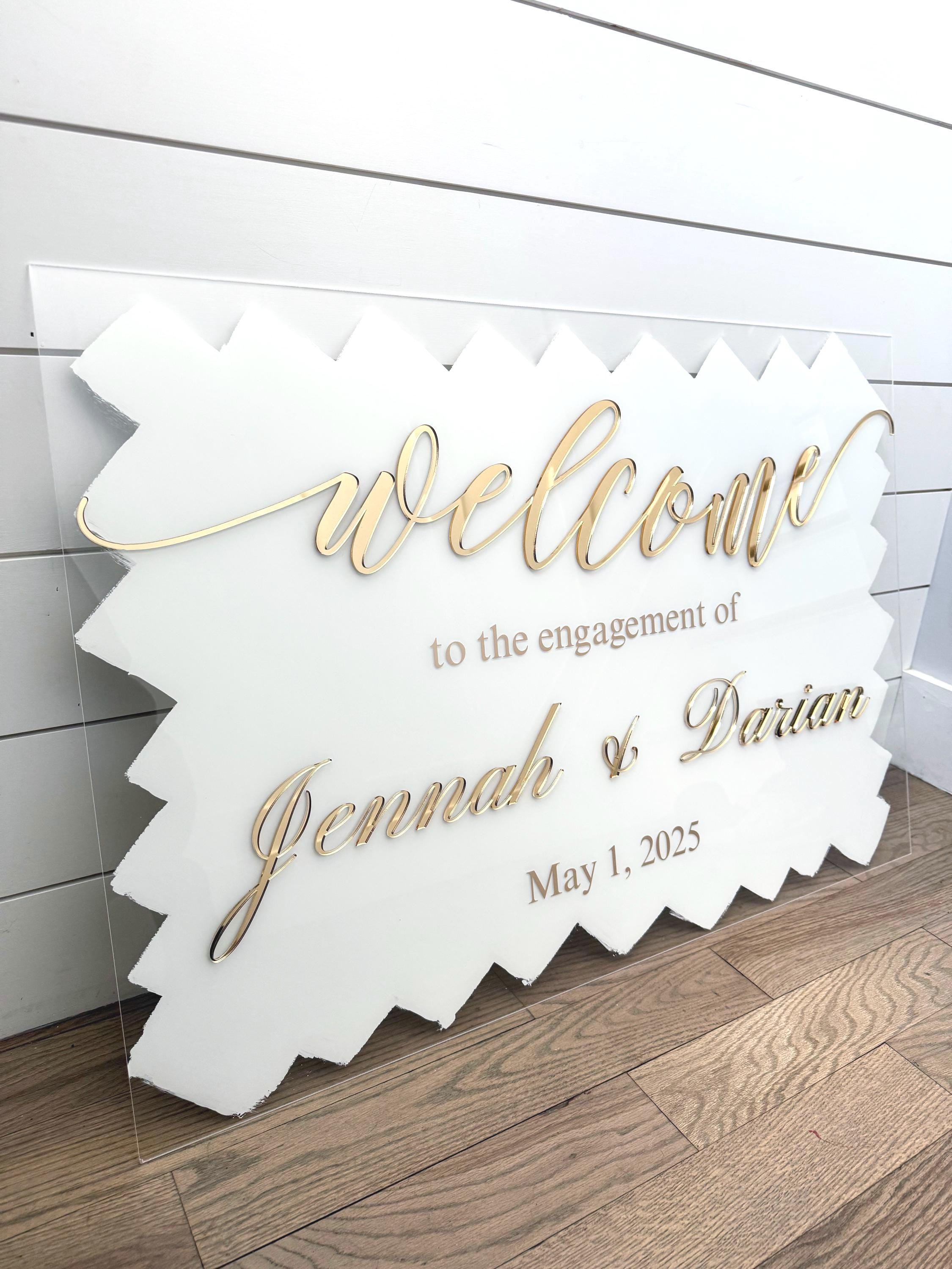 3D Acrylic Brushed Back Wedding Welcome Sign Welcome To Our Wedding Signage 24x36 inch Back Painted Acrylic Sign, Engagement Signs