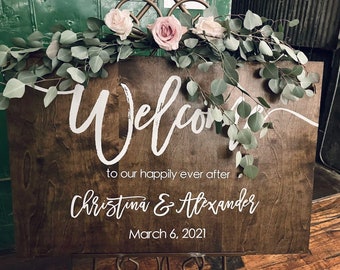3D Laser Cut Rustic Wedding Welcome Sign Wooden Baby Shower Signage Lasercut Laser Engraved 24x36 Personalized Happily Ever After