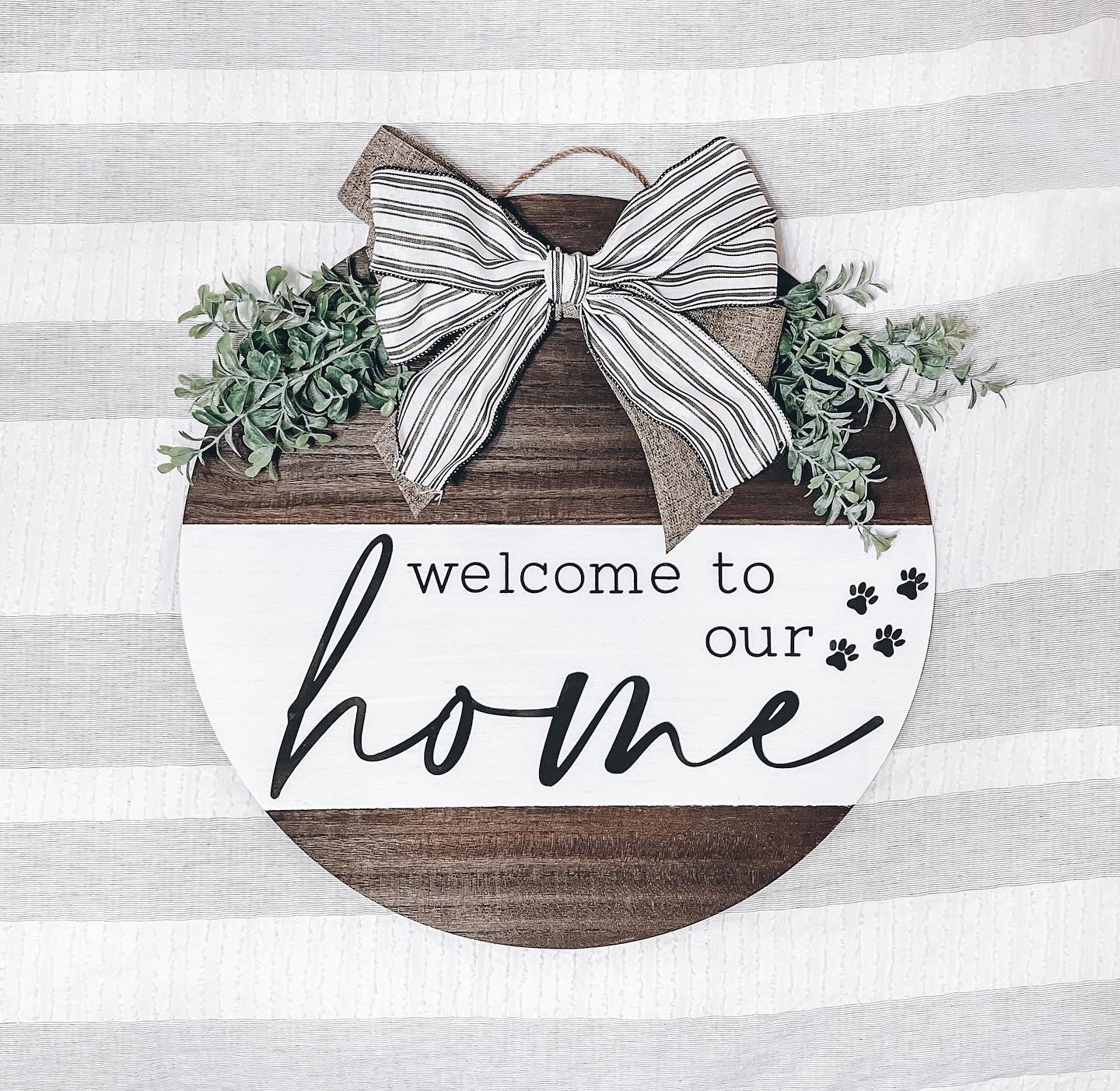 3D Laser Cut Welcome To Our Home Paw Prints Wooden Farmhouse Sign Porch Signage New Home Housewarming Gift Realtor Closing Gifts Homeowner