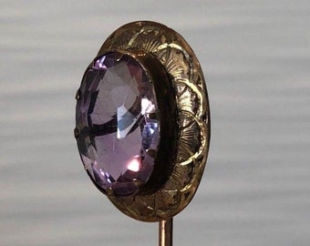 Antique Victorian 9ct Yellow Gold Amethyst Stick Pin