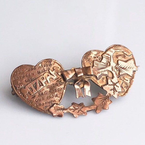 Broche vintage en or Pinchbeck Mizpah Pin.