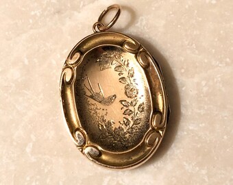 Vintage English 9 Carat Oval Bird Locket Necklace