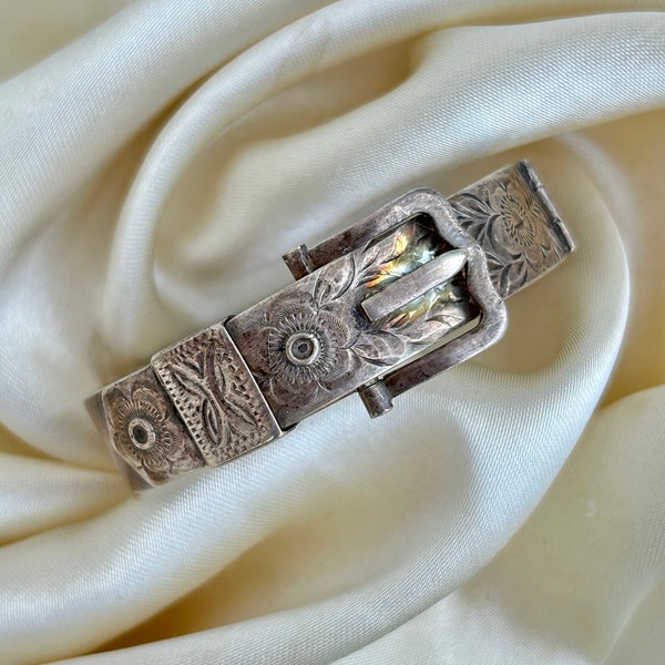 Antique Silver Victorian Buckle Bangle bracelet