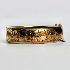 Vintage Yellow Gold and Sterling Silver Lined Bangle Bracelet