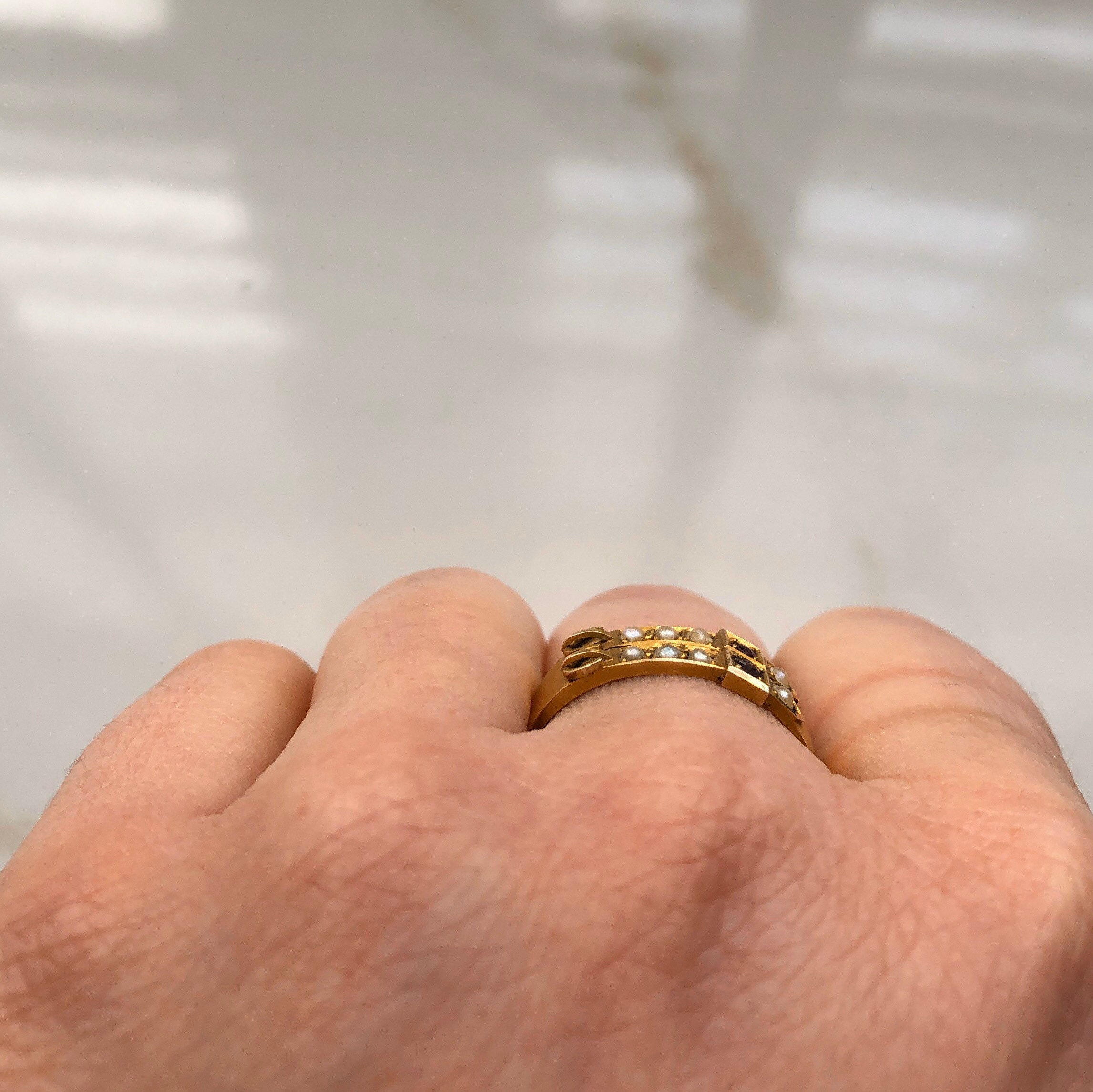 Antique 15 Carat Gold Ruby and Pearl Buckle Ring - Etsy