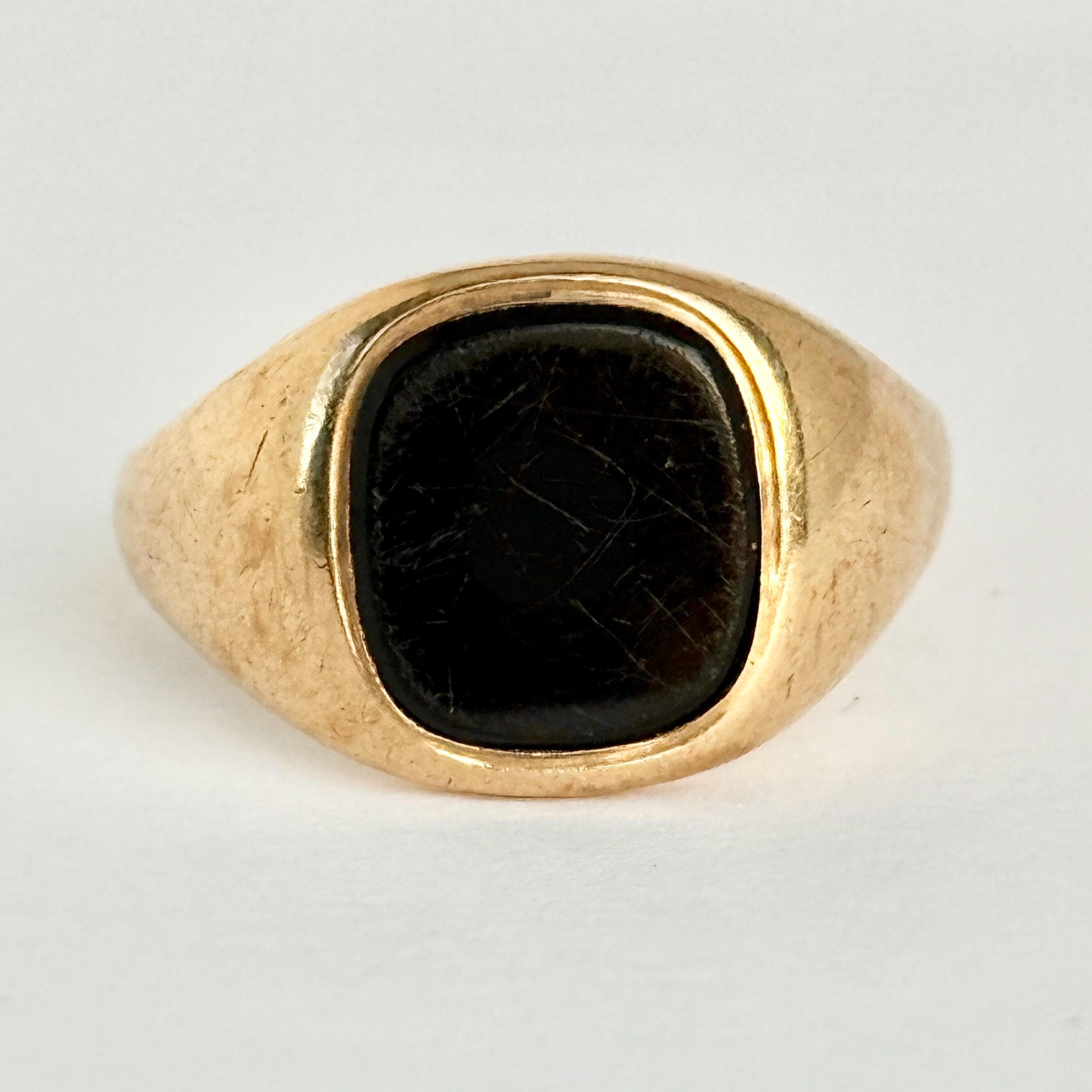 Vintage 9 Carat Yellow Gold Onyx Signet Ring - Etsy