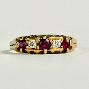 Edwardian 18 Carat Gold Ruby and Diamond Five Stone Ring made Circa.1900