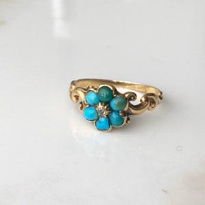 Georgian 9 Carat Gold Turquoise and Rose Cut Diamond Ring