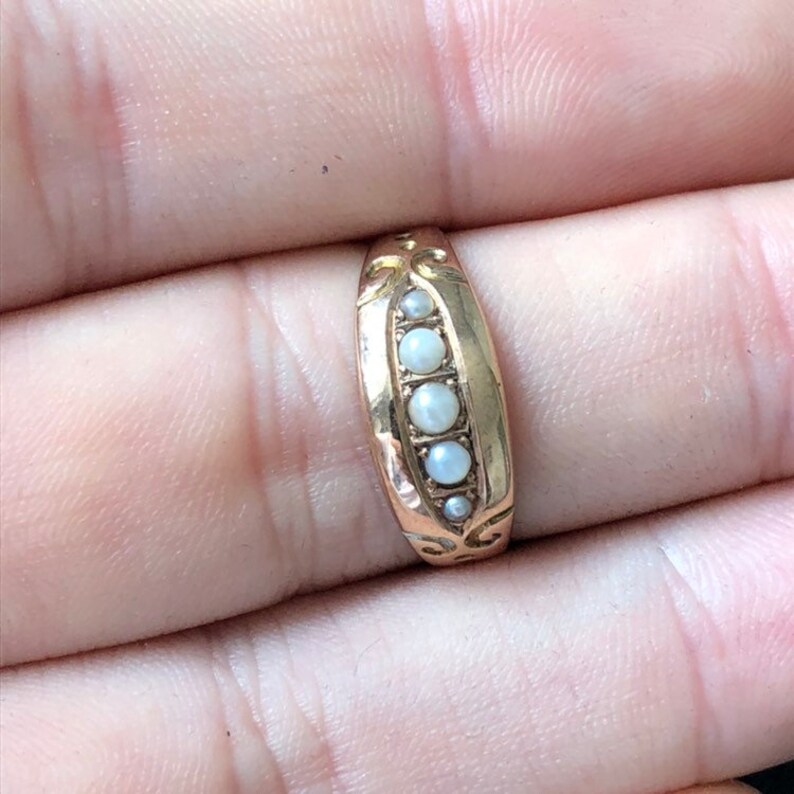 Antique Victorian 9 Carat Gold Pearl Five-Stone Ring