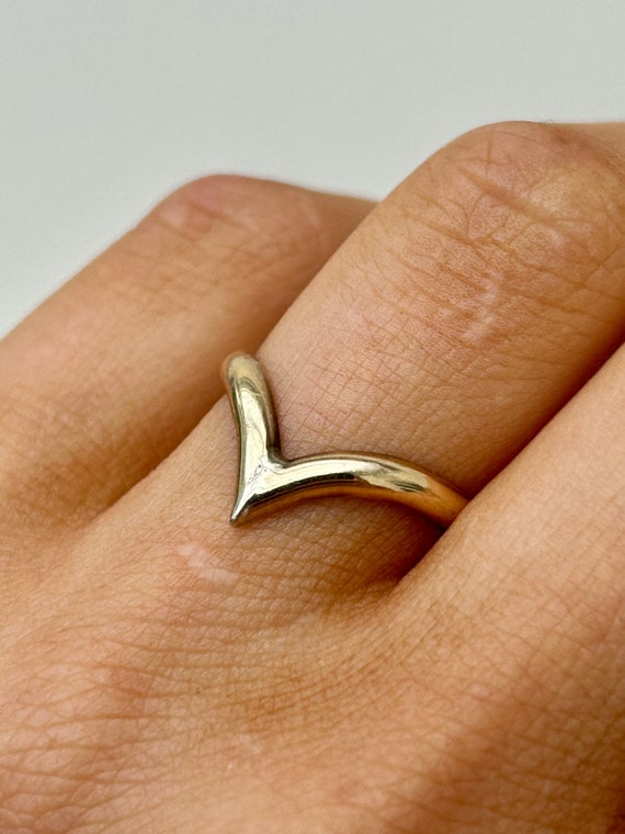 Gold Over Silver Wishbone V Shaped Ring Band - image 3