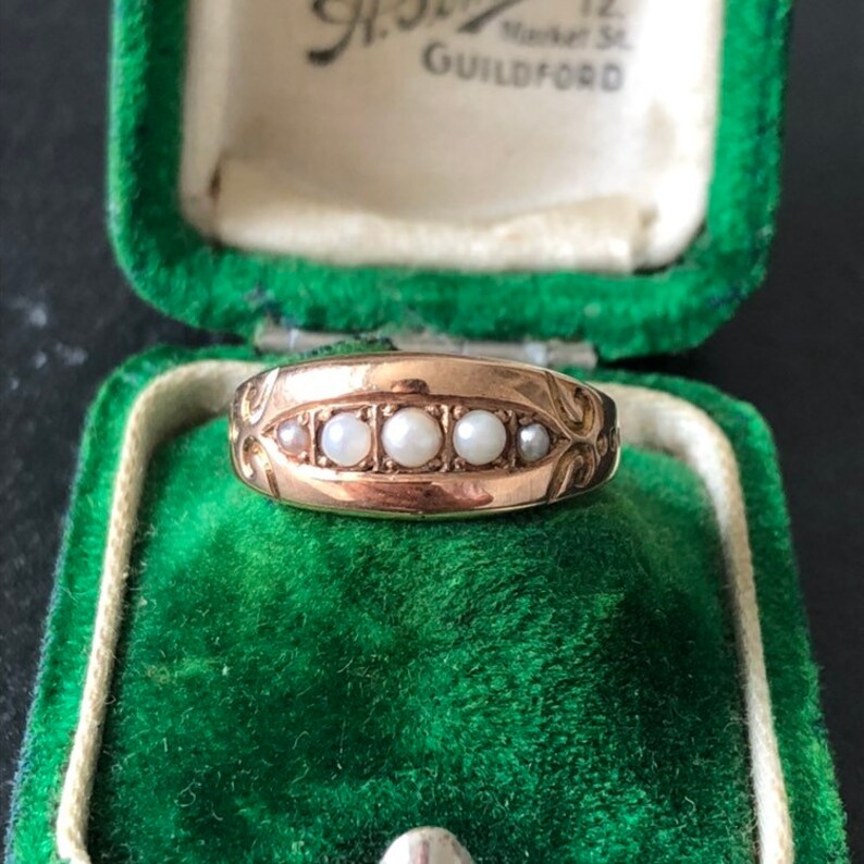 Antique Victorian 9 Carat Gold Pearl Five-Stone Ring