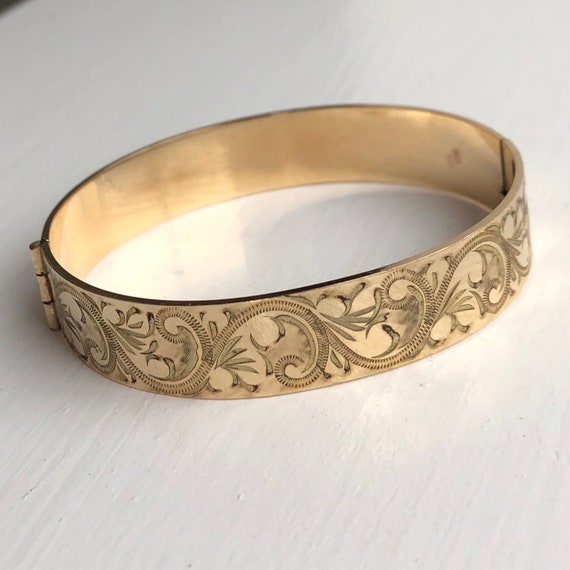 Vintage 9 Carat Rolled Gold Engraved Bangle Bracelet - Etsy