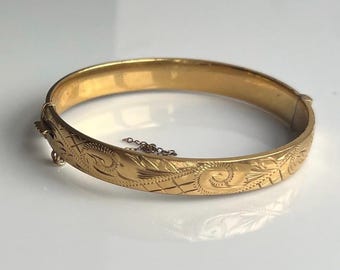 Vintage 9 Carat Rolled Gold Engraved Bangle Bracelet - Etsy