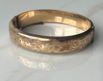 Vintage 9ct Rolled Gold Hinged Bangle Bracelet: 20 Microns Metal