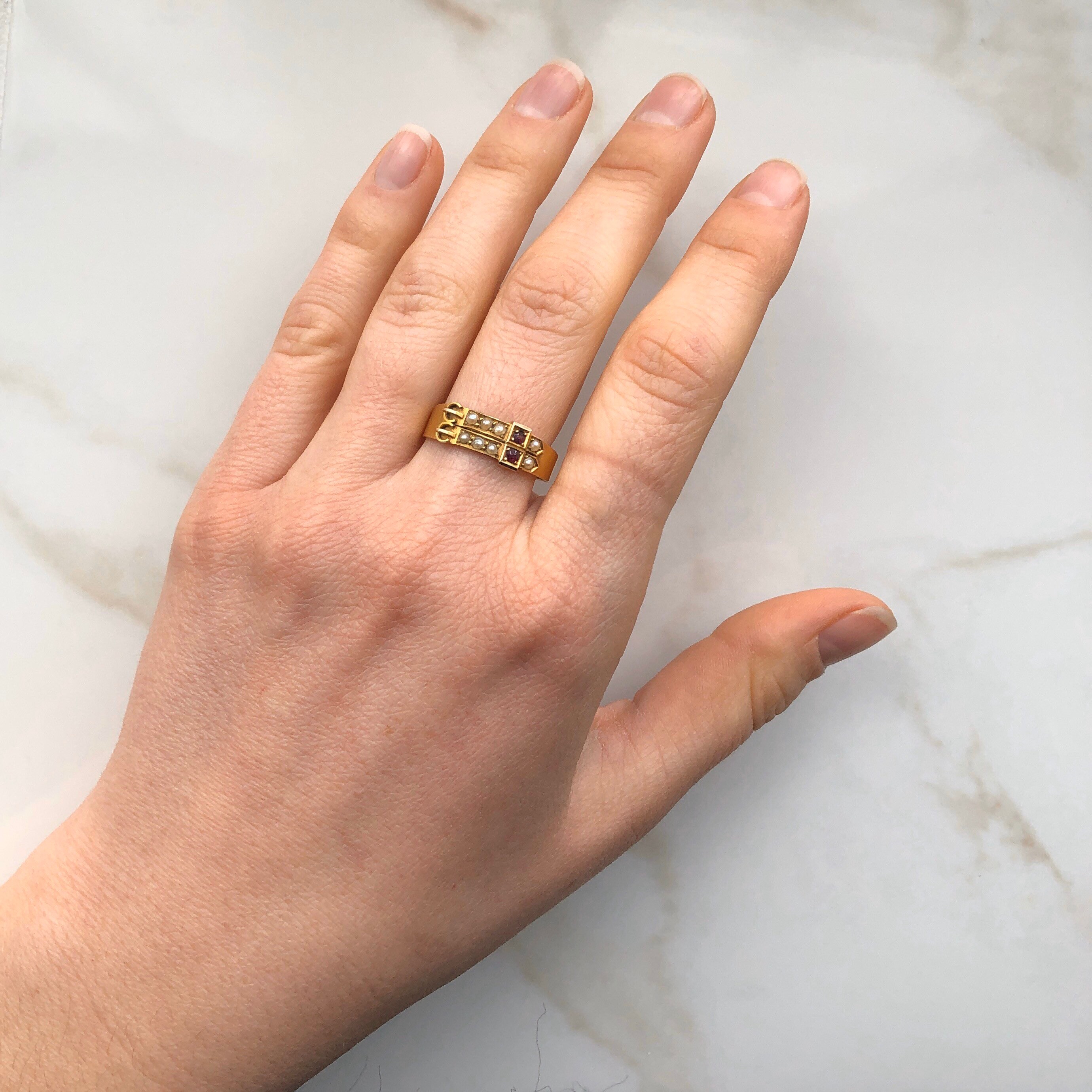 Antique 15 Carat Gold Ruby and Pearl Buckle Ring - Etsy