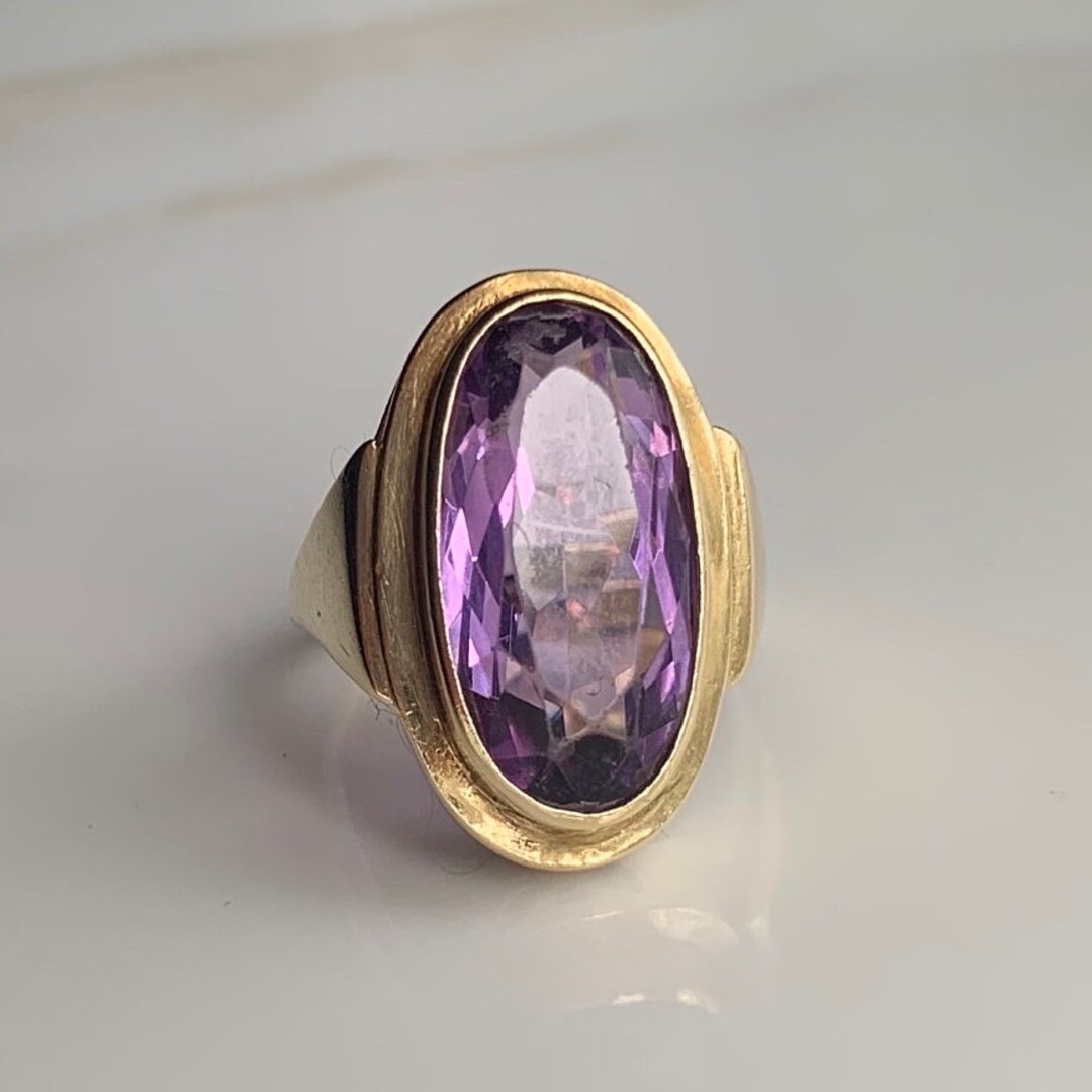 Vintage 18 Carat Gold Amethyst Statement Ring - Etsy