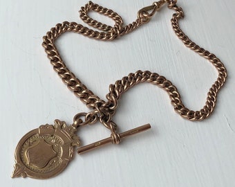 Vintage 9 Carat Rose Gold Albert Chain With Medallion