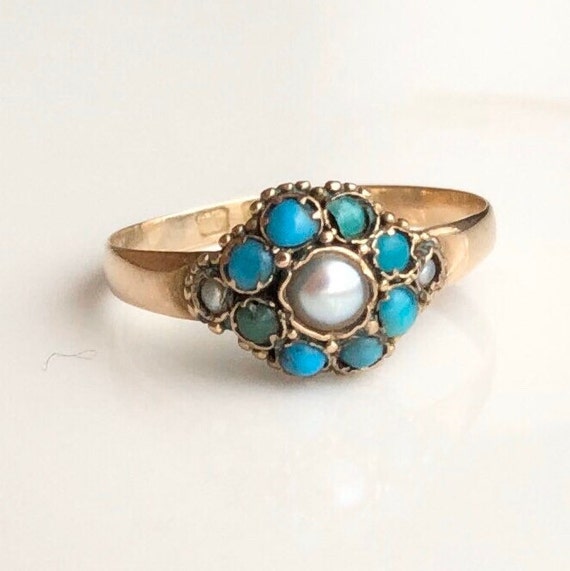 Antique Victorian 15 Carat Yellow Gold Turquoise a