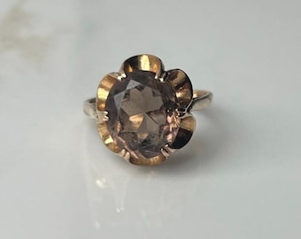 Vintage 9-karaats geelgouden rookkwartsring