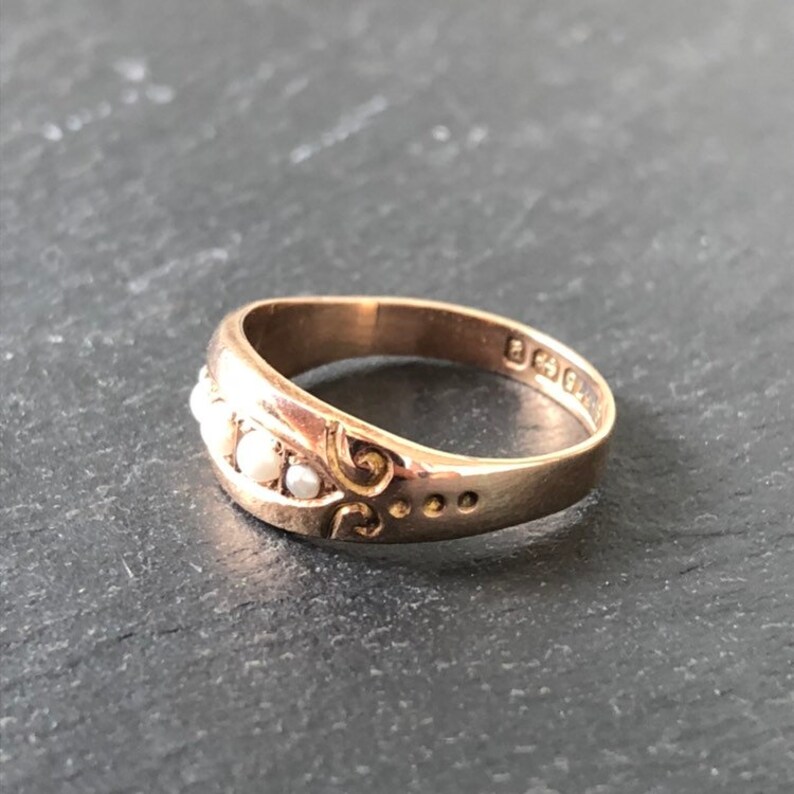 Antique Victorian 9 Carat Gold Pearl Five-Stone Ring