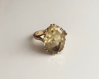 Vintage 9 Carat Yellow Gold Citrine Cocktail Ring