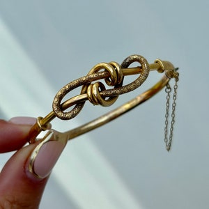 Antique 9ct Gold Textured Lovers Knot Bangle Bracelet