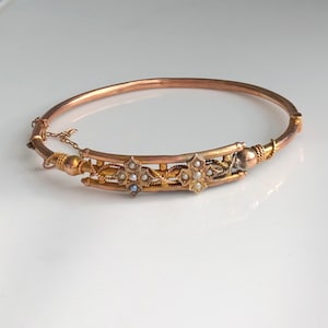 Edwardian 9 Carat Yellow Gold And Pearl Bangle