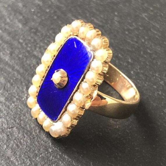 Antique Victorian Gold Blue Enamel & Pearl Panel R