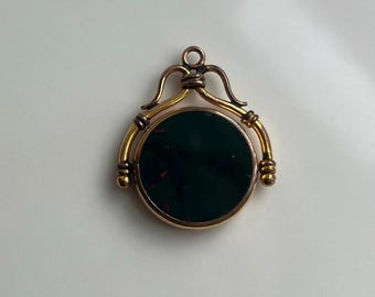 Vintage 9 Carat Gold Carnelian and Bloodstone Swivel Fob