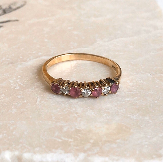 Vintage 9 Karat Diamond & Ruby Seven-stone Ring | Etsy