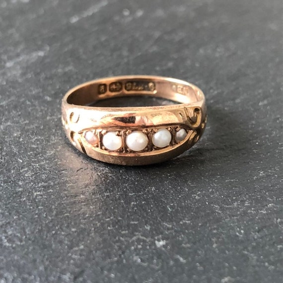 Antique Victorian 9 Carat Gold Pearl Five-Stone Ring