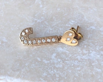 Gold Diamond ‘J’ with a Heart Top Earring
