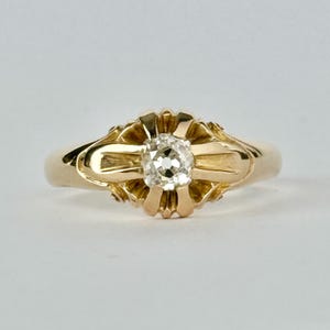 Art Deco Old Mine Cut Diamond and 15 Carat Gold Solitaire Band