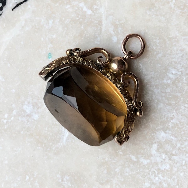 Vintage Gold Filled Citrine Swivel Fob Large