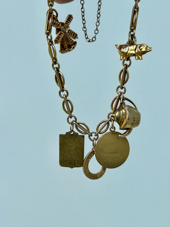 Vintage 9ct Gold Charm Bracelet with Enamel Charm - image 2