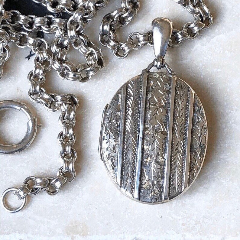 Antique Silver Locket and Chain Etsy