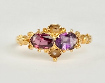 Georgian 15 Carat Gold Amethyst and Pearl Ring