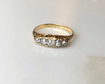 Antique 9 Carat Gold Five Stone Diamond Ring
