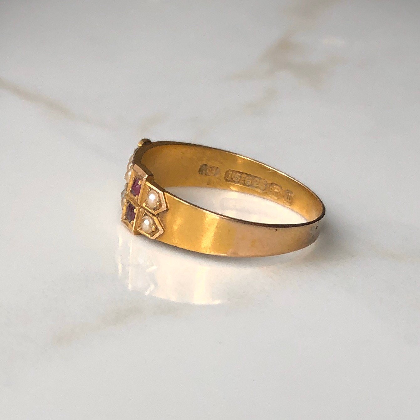 Antique 15 Carat Gold Ruby and Pearl Buckle Ring - Etsy
