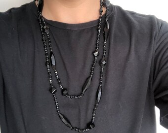 ☆人気☆【VINTAGE HOLLYWOOD】☆Black Stone Beads Necklac.e☆ Vintage Black Stone Jet Bead Necklace - Etsy