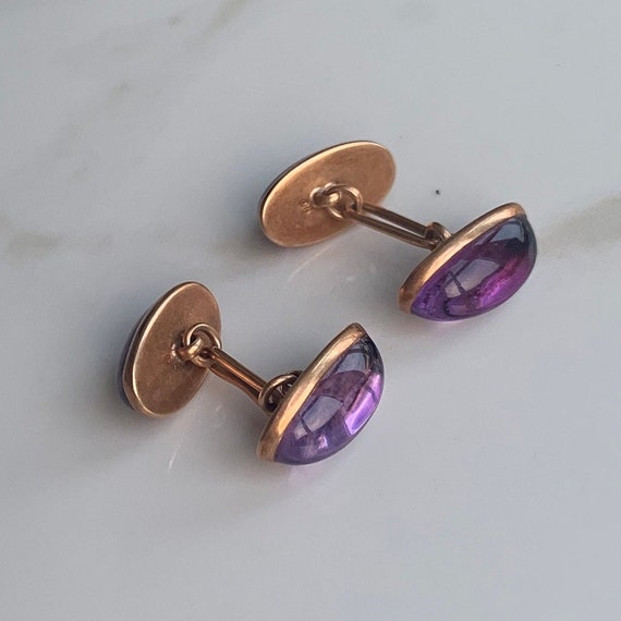 Vintage 9 Carat Rose Gold Purple Stone Cuff Links