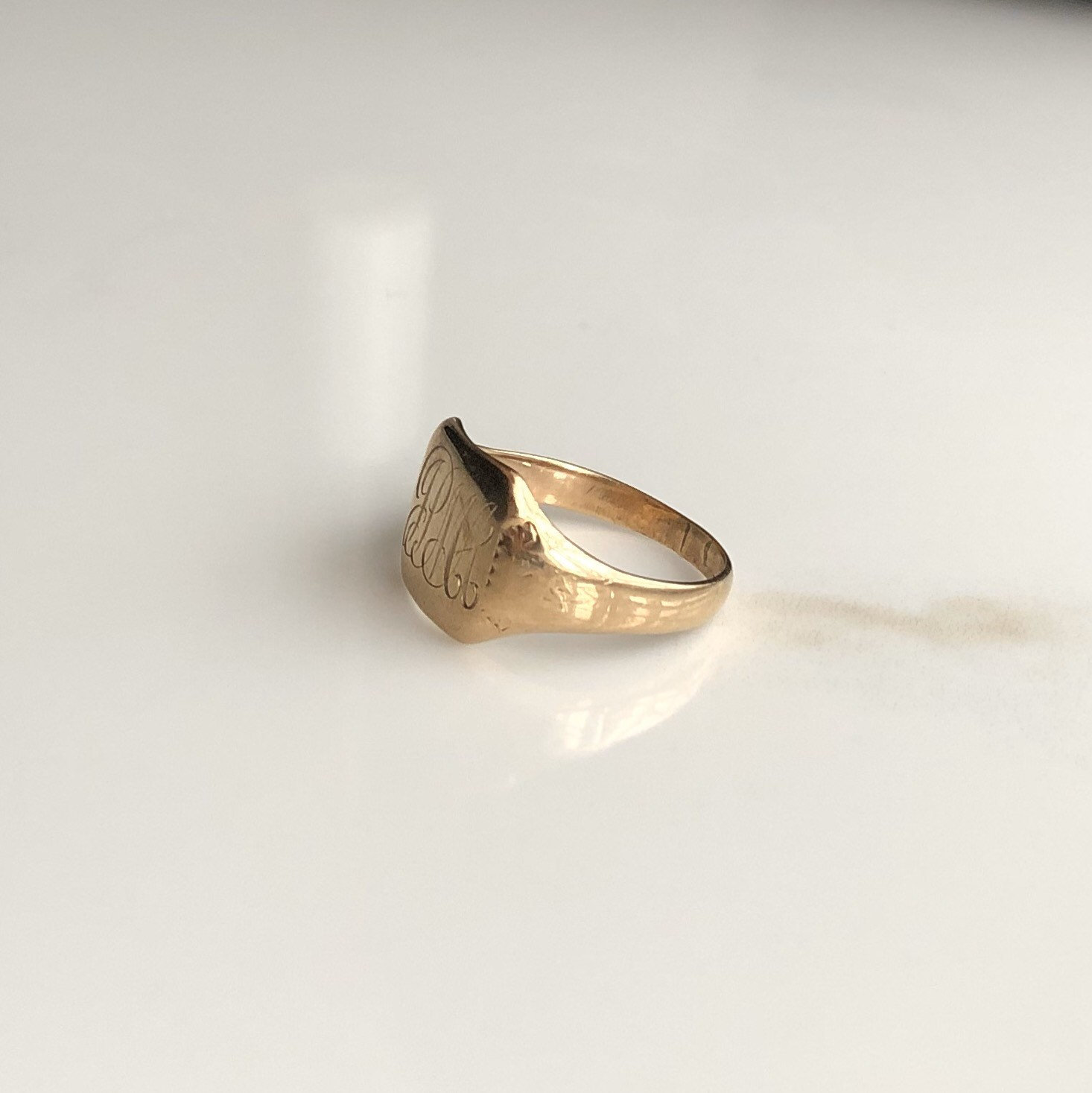 Vintage 9 Carat Yellow Gold Signet Ring With Initials 'JPMA