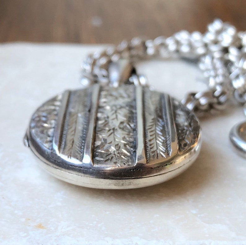 Antique Silver Locket and Chain Etsy