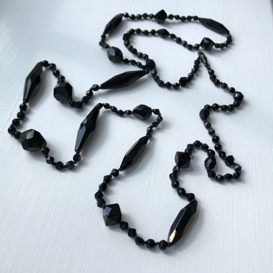 ☆関税込☆VINTAGE HOLLYWOOD★Black Stone Beads Necklace★ VINTAGE TIFFANY & CO. STERLING SILVER & BLACK ONYX LONG BEAD